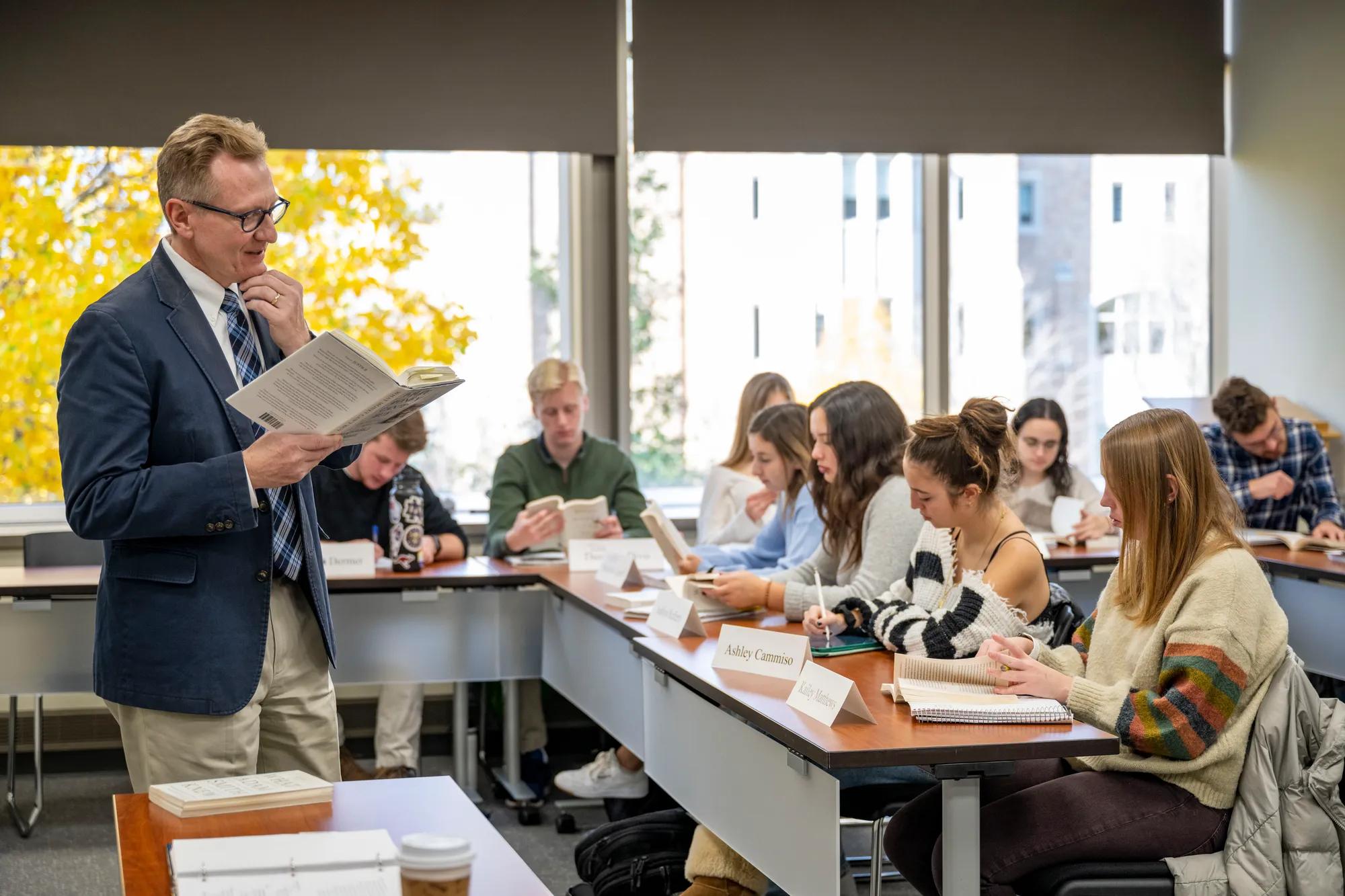 November 19, 2021; Professor James Otteson teaching his Why Business class.  (Photo by Barbara Johnston/University of Notre Dame)