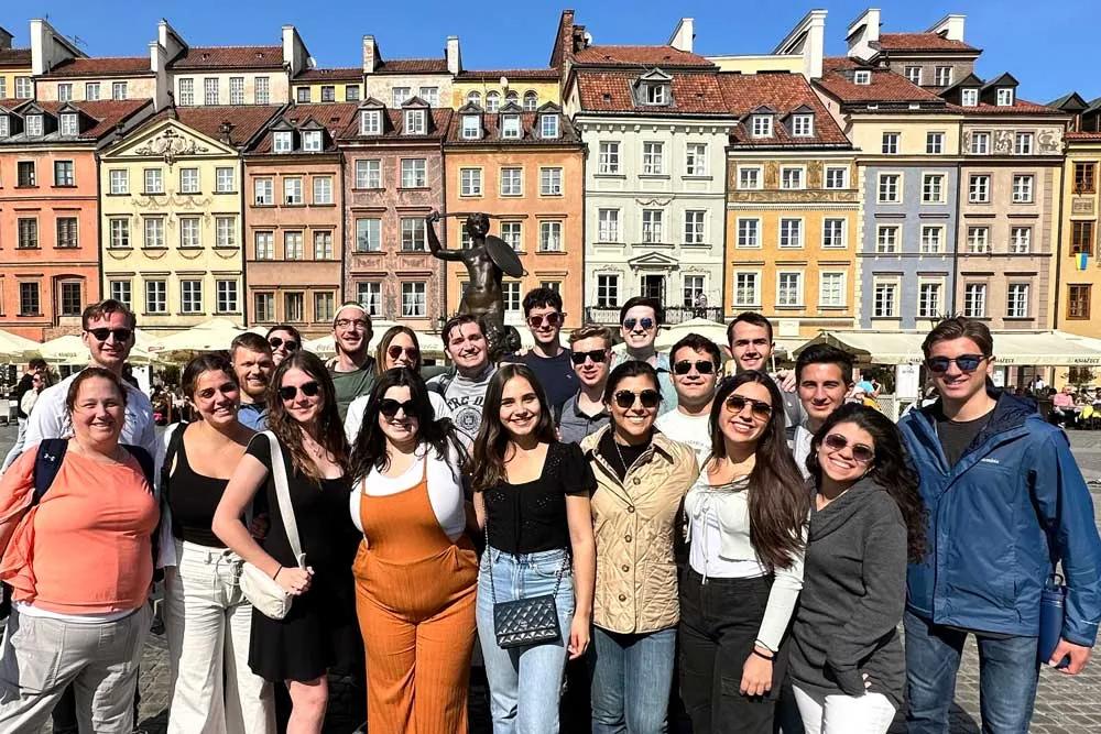 BESP International Colloquium, including students, Professor Sikorski, and Program Manager Crystal Boser, in downtown Krakow, Poland.